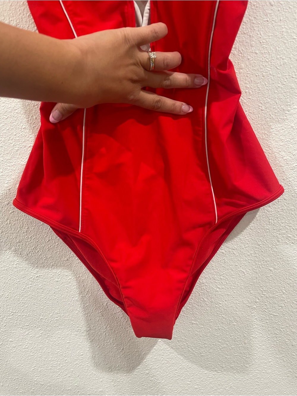 Abercrombie & Fitch Red One Piece Swimsuit Criss Cross Low Back Swim Medium - Picture 5 of 10